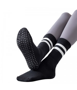 Women Sports Yoga Grip Pilates Crew Socks Custom logo Striped Cotton Solid Customized Women Pilates Crew Grip Socks