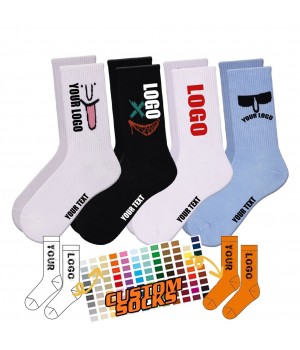FREE DESIGN & MOCK-UP Custom Logo Men Jacquard Letter Sock Customized Pattern Crew Socks With Design Logo