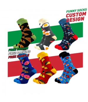 Custom Funny Socks Support Free Design Novelty Socks Custom Pattern Logo Design Cotton Crew Funny Socks Jacquard Knitted